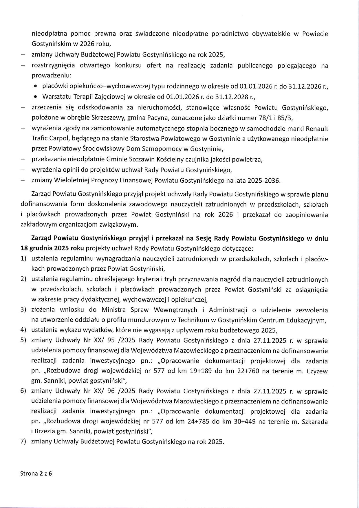Sprawozdanie Starosty Gostyninskiego od 27.11 do 17.12.2025 r. page 0002