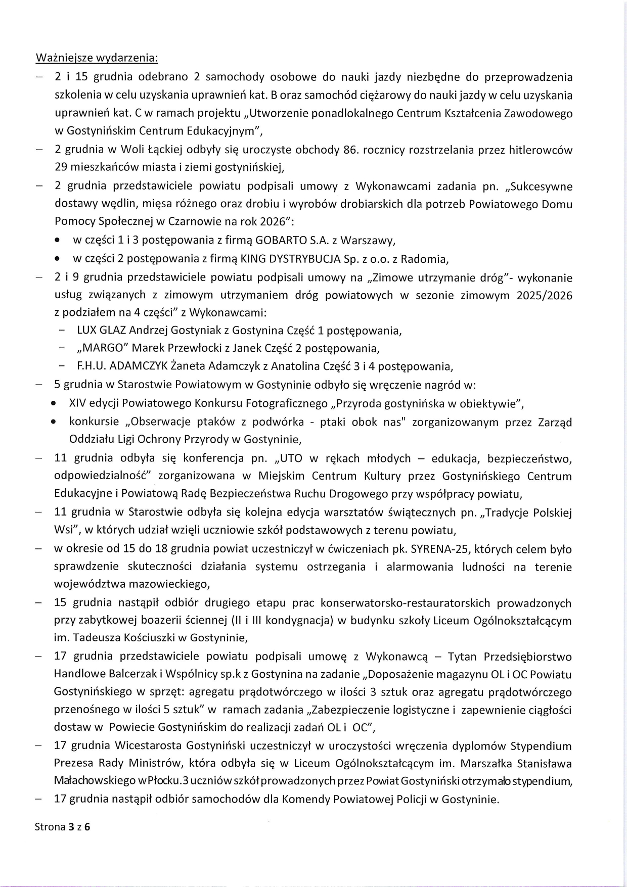 Sprawozdanie Starosty Gostyninskiego od 27.11 do 17.12.2025 r. page 0003