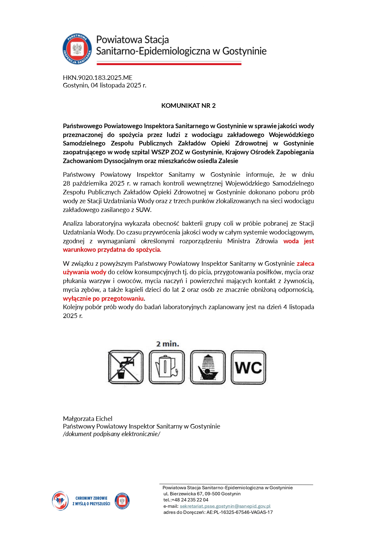 Komunikat nr 2 komunikat nr 2 warunkowa przydatnosc wody gr. coli page 0001 1