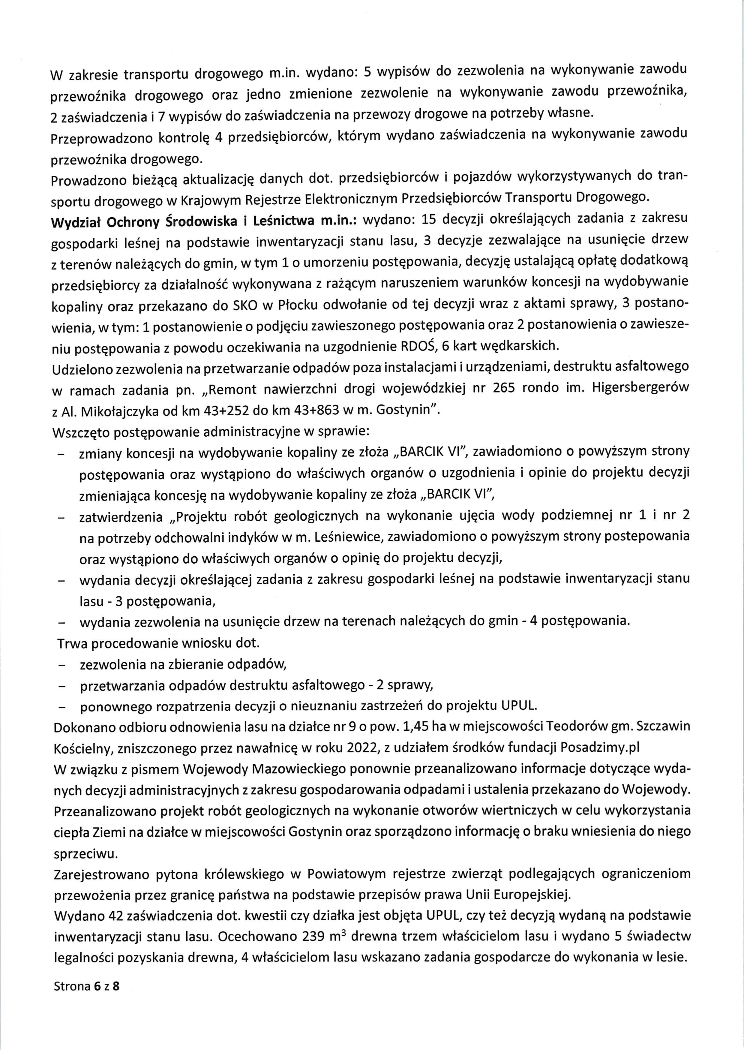 Sprawozdanie Starosty Gostyninskiego z wykonania uchwal Rady Powiatu Gostyninskiego i prac Zarzadu Powiatu w okresie od dnia 30 kwietnia 2026 roku do dnia 27 maja 2026 roku page 0006
